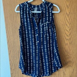 Blue and White Blouse with Buttoned Front